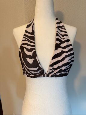 Skatie Black & White Zebra Halter Bikini Top